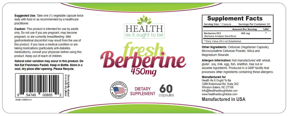 Health As It Ought To Be Berberine small-batch production label