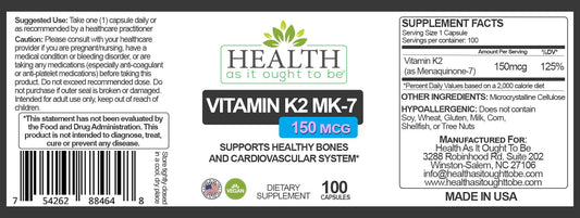 Health As It Ought To Be Vitamin K2 MK-7 capsules poured for clear texture and size