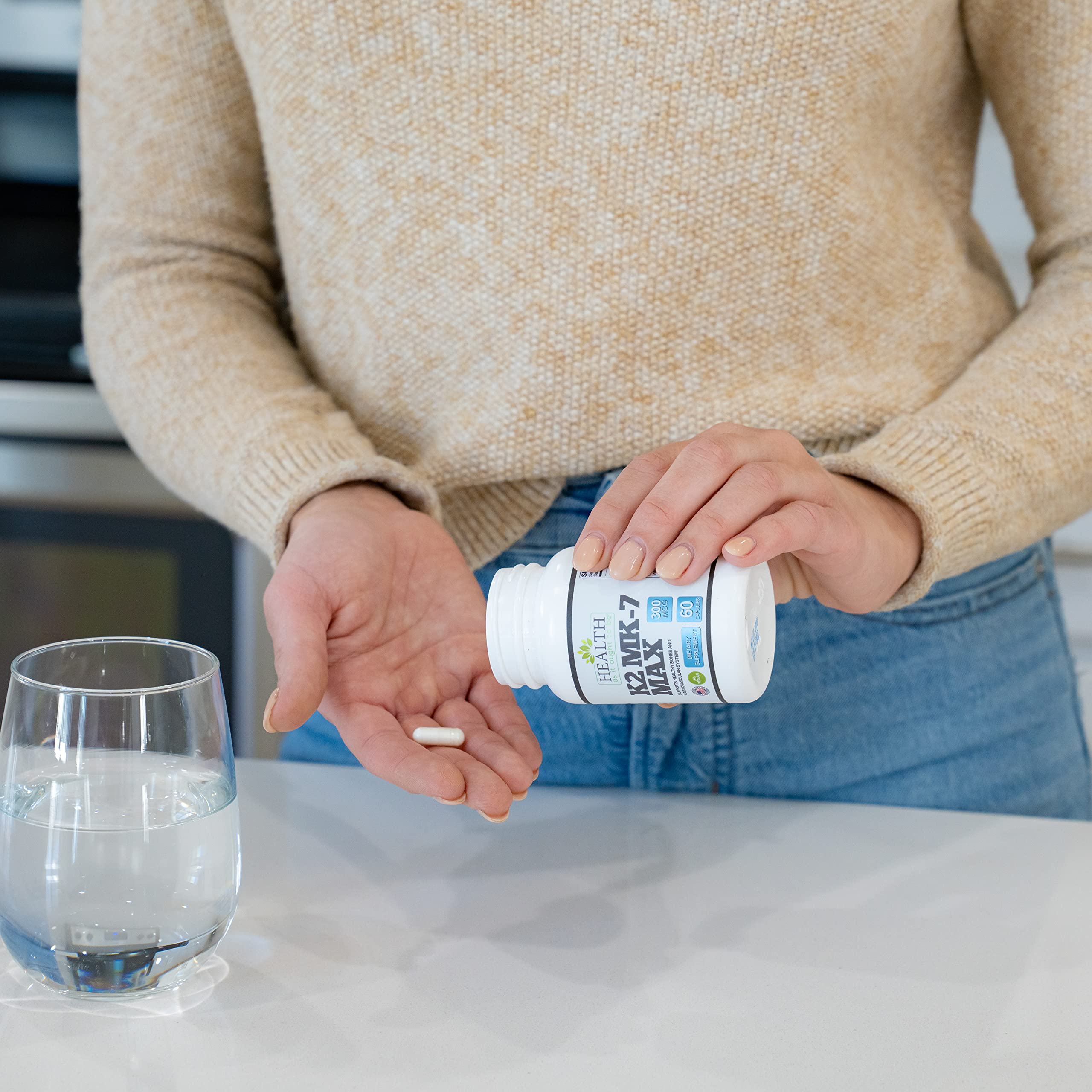 Health As It Ought To Be Vitamin K2 MK-7 Max bottle on shelf, label forward, supports bone health