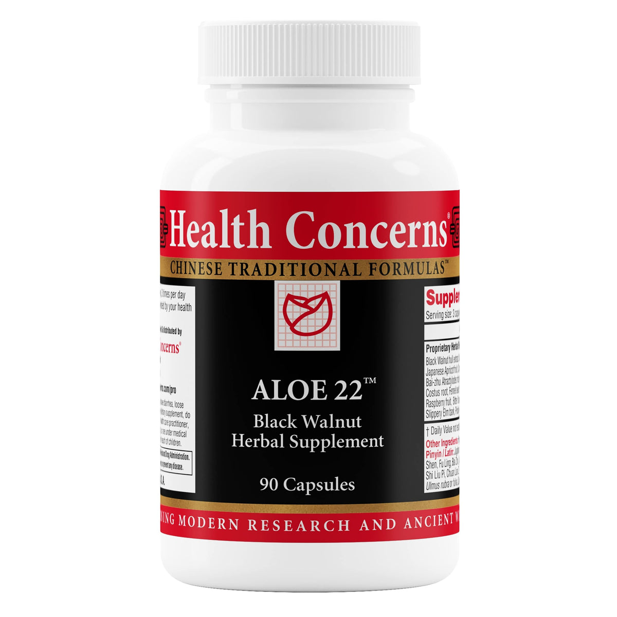 Health Concerns Aloe 22 bottle front showing daily digestive support