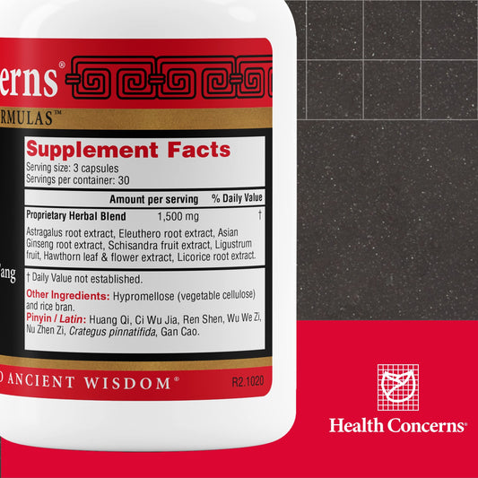 Health Concerns Astra 8 bottle label closeup shows key herbs and dosage