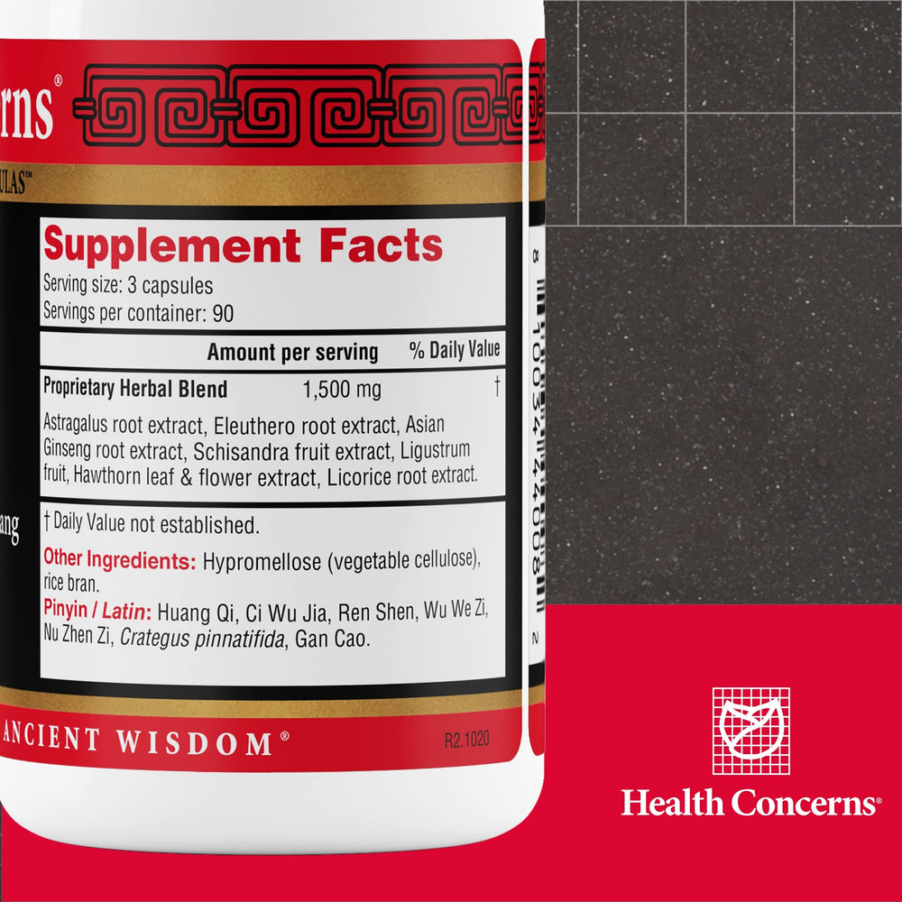 Health Concerns Astra 8 label closeup highlighting key herbs for daily wellness