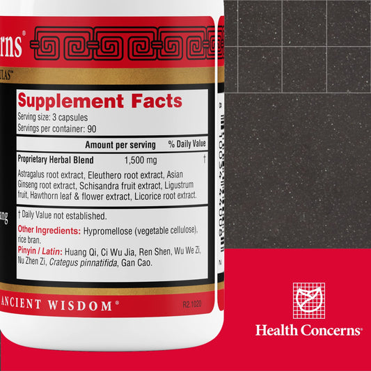 Health Concerns Astra 8 label closeup highlighting key herbs for daily wellness