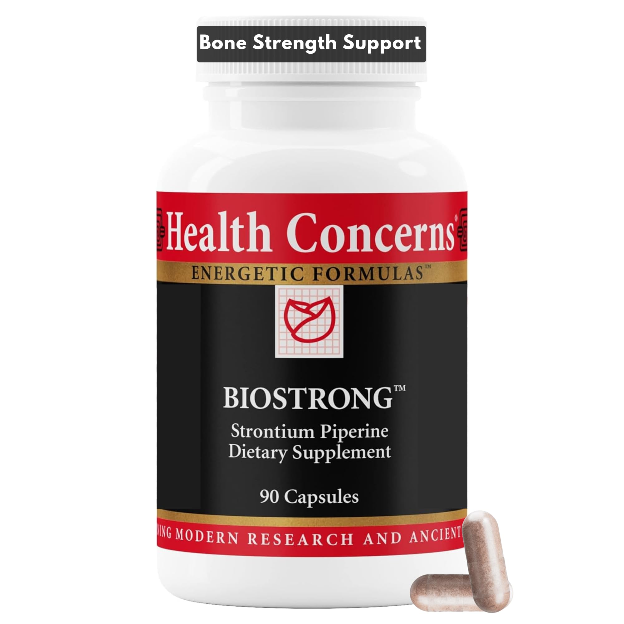 Health Concerns BioStrong bottle front view for bone support.