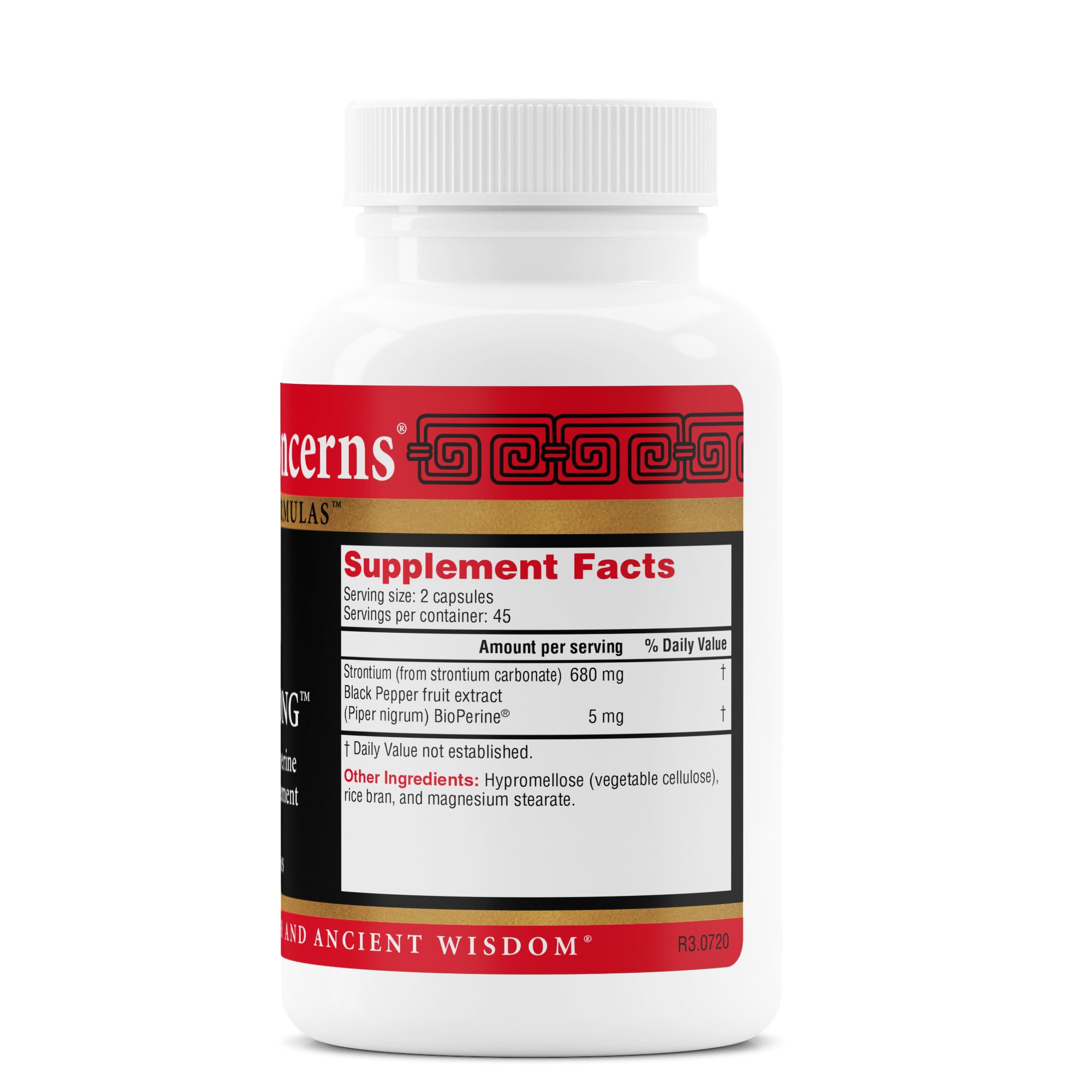 Health Concerns BioStrong label highlights 680 mg strontium for bone health.