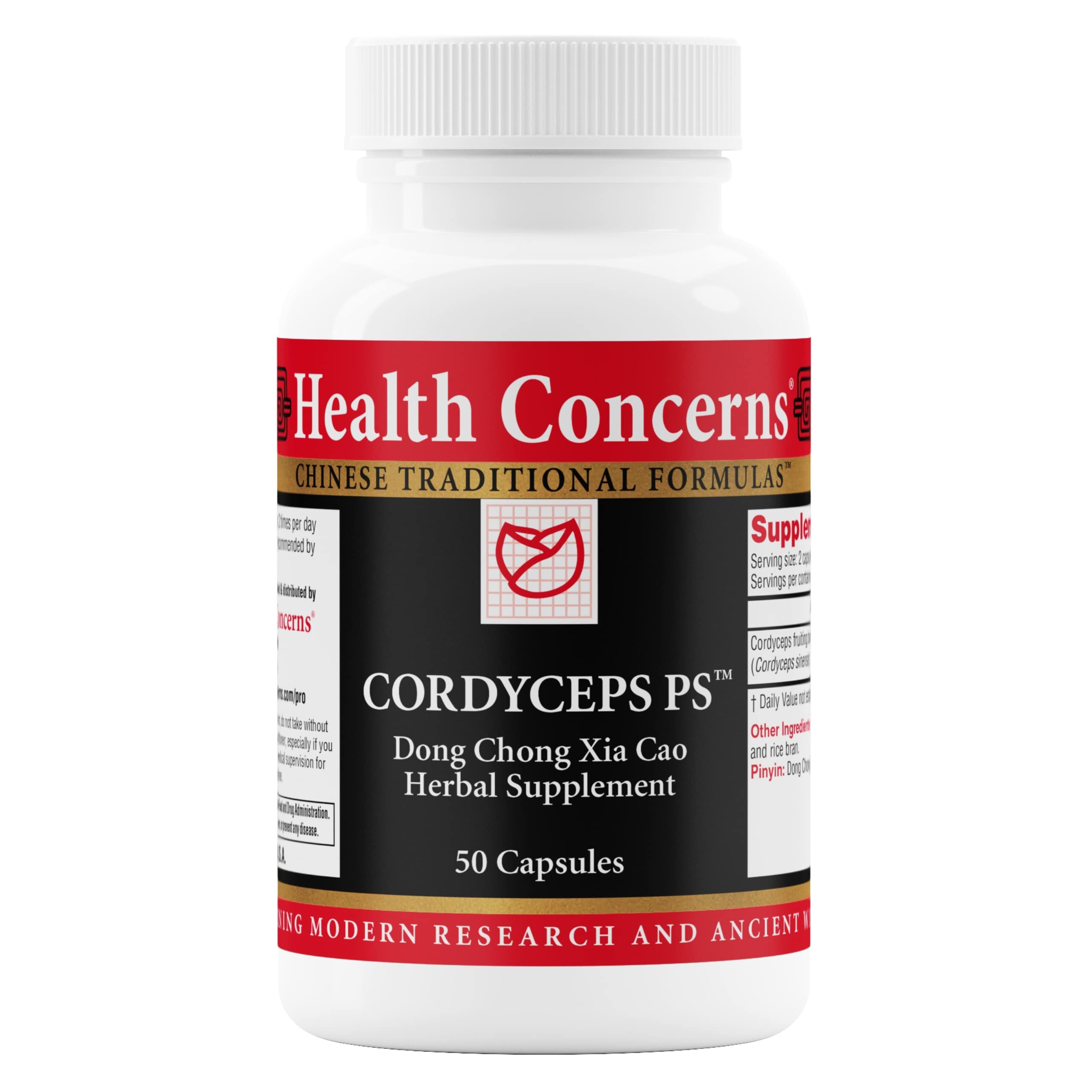 Health Concerns Cordyceps PS bottle promoting lung support and vitality.