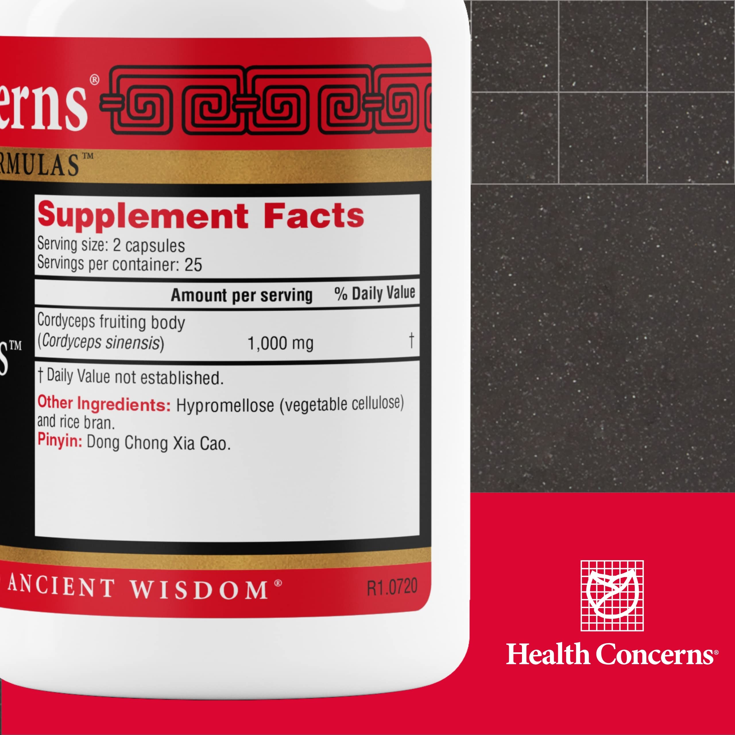Cordyceps PS capsules arranged for daily energy and recovery.