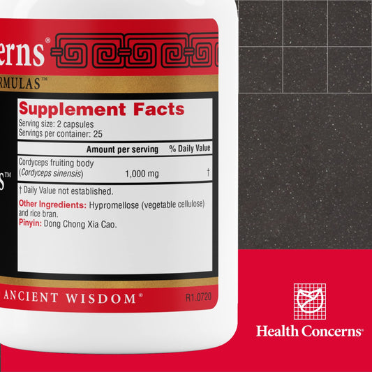 Cordyceps PS capsules arranged for daily energy and recovery.