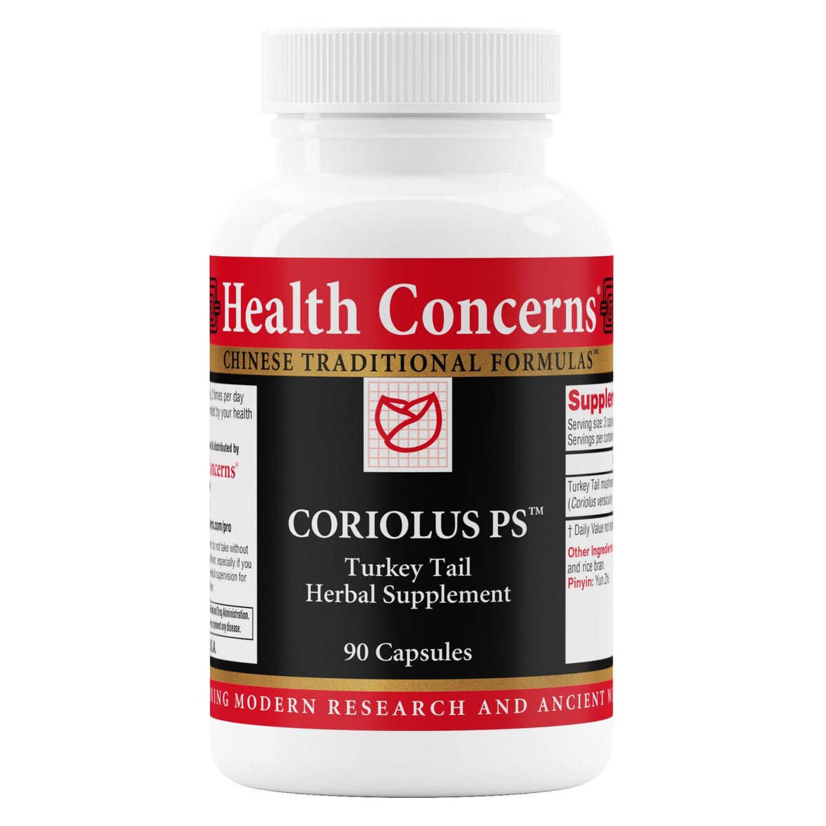 Health Concerns Coriolus PS bottle front displaying label and capsules