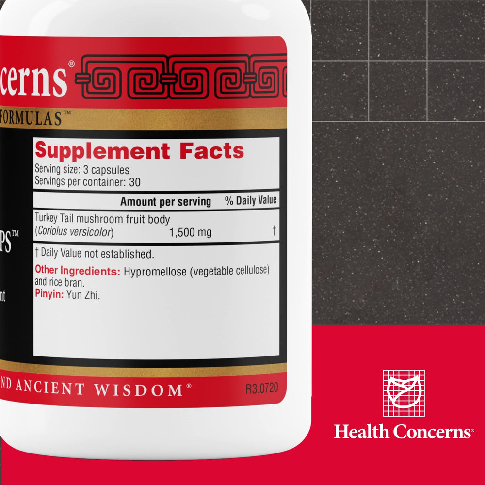 Health Concerns Coriolus PS capsules arranged for daily immune support
