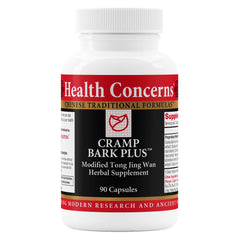 Health Concerns Cramp Bark Plus bottle with 90 capsules for daily menstrual support.