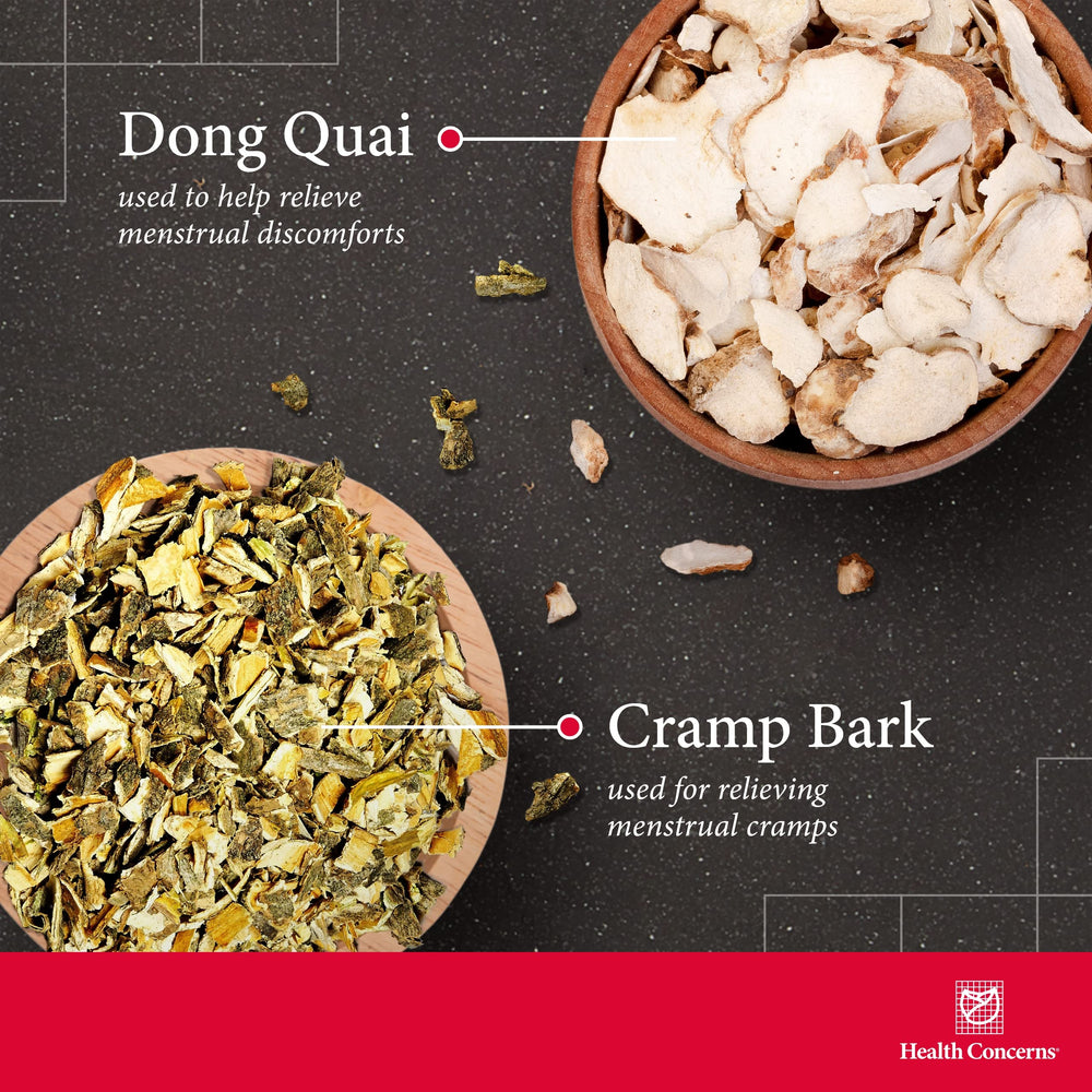 Health Concerns Cramp Bark Plus label featuring dong quai and select botanicals.