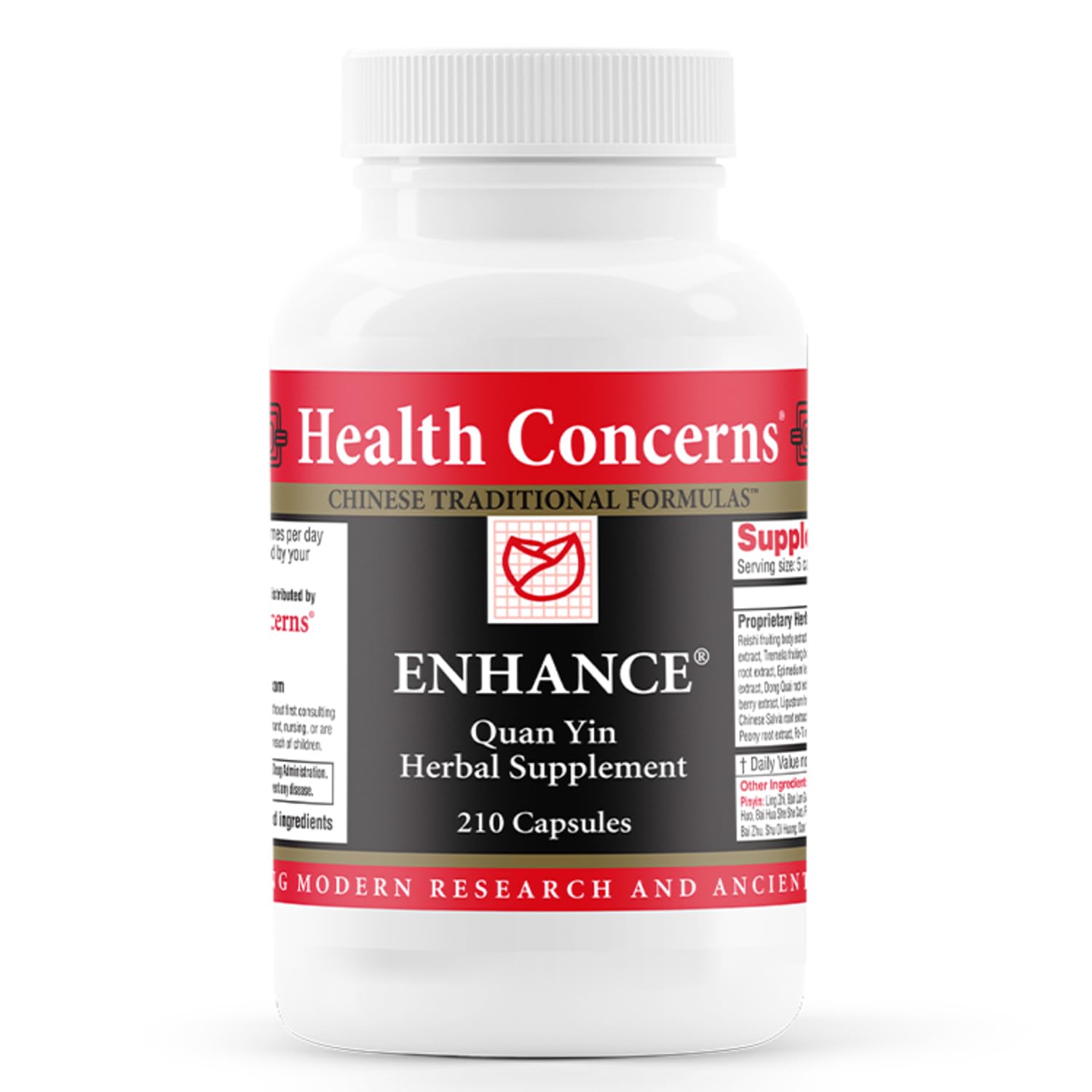 Health Concerns Enhance bottle front shows the herbal immune support blend.