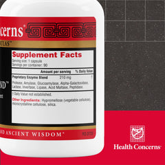 Health Concerns Enteromend ingredient list highlights full enzyme blend.