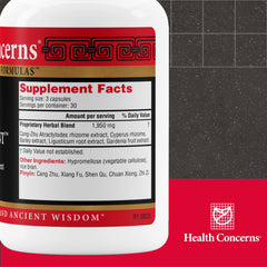 Health Concerns Escape Restraint capsules close-up; herbal blend promoting liver and digestion harmony.