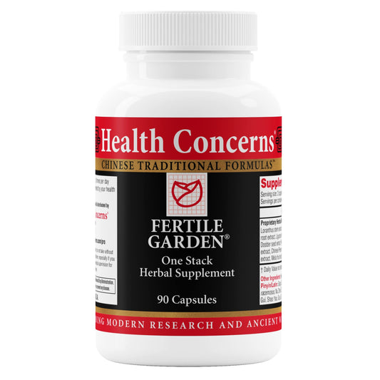 Health Concerns Fertile Garden bottle front for fertility support and cycle balance.