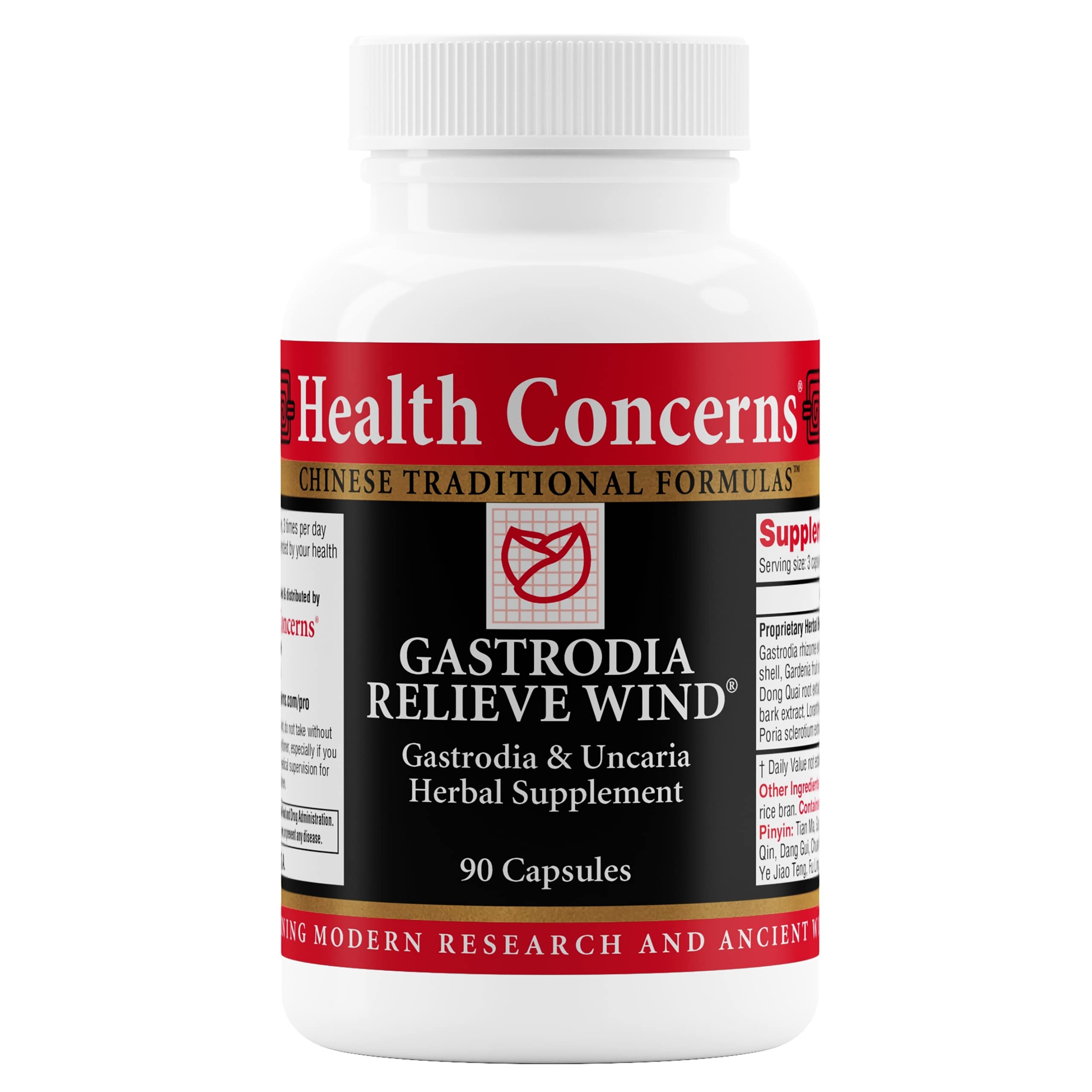 Health Concerns Gastrodia Relieve Wind bottle showing daily liver and head support