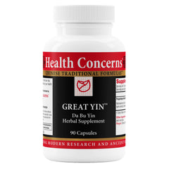 Health Concerns Great Yin bottle closeup demonstrating menopause support capsules.