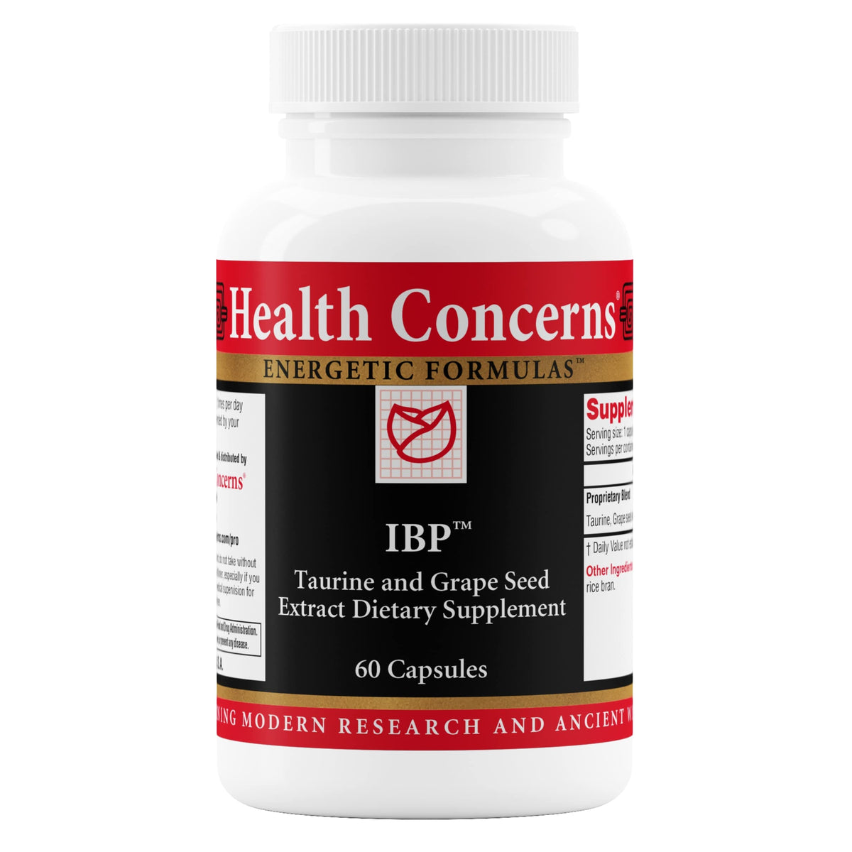 Health Concerns IBP bottle with taurine supports heart health and vascular circulation.