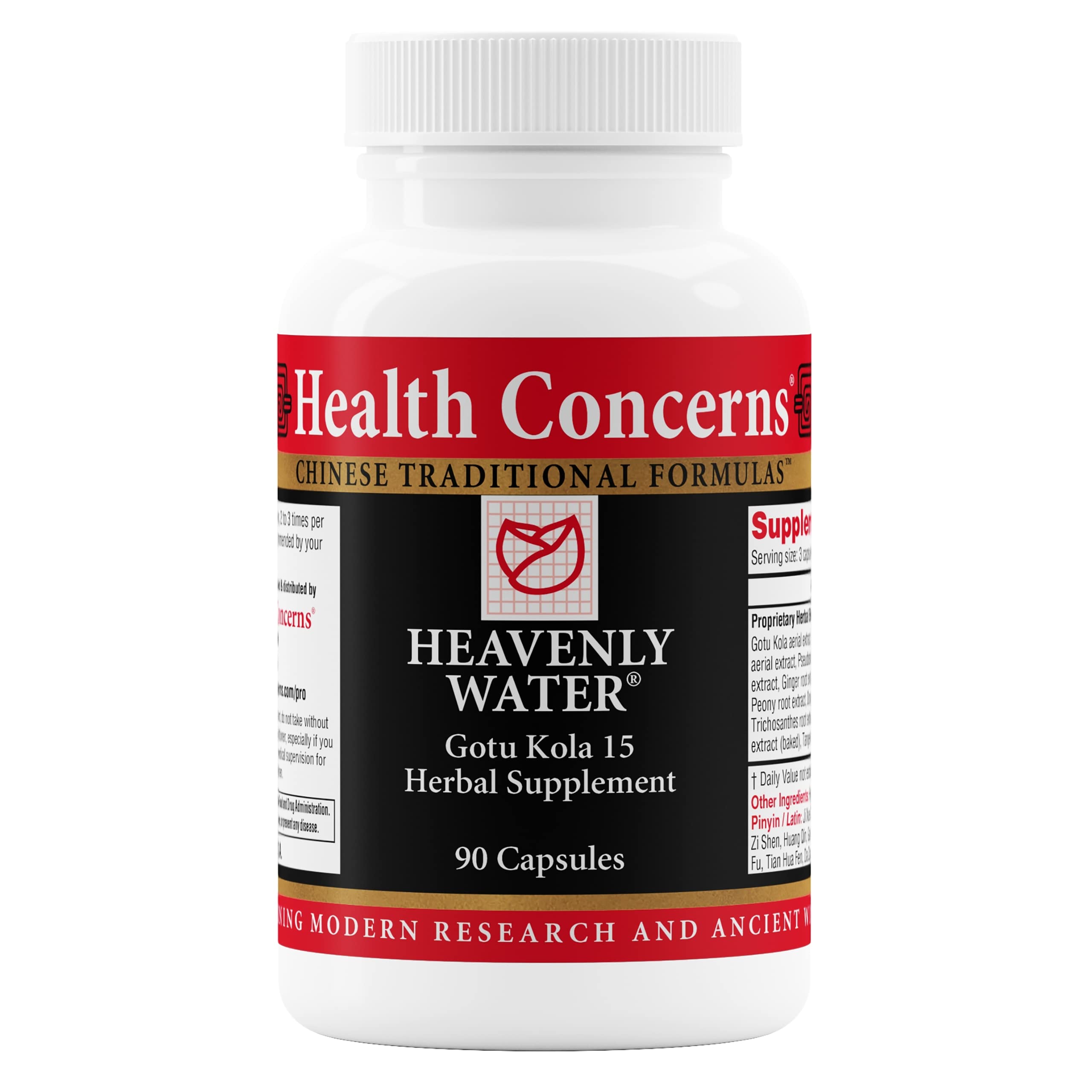 Health Concerns Heavenly Water bottle front highlights 90 capsules for hormonal balance
