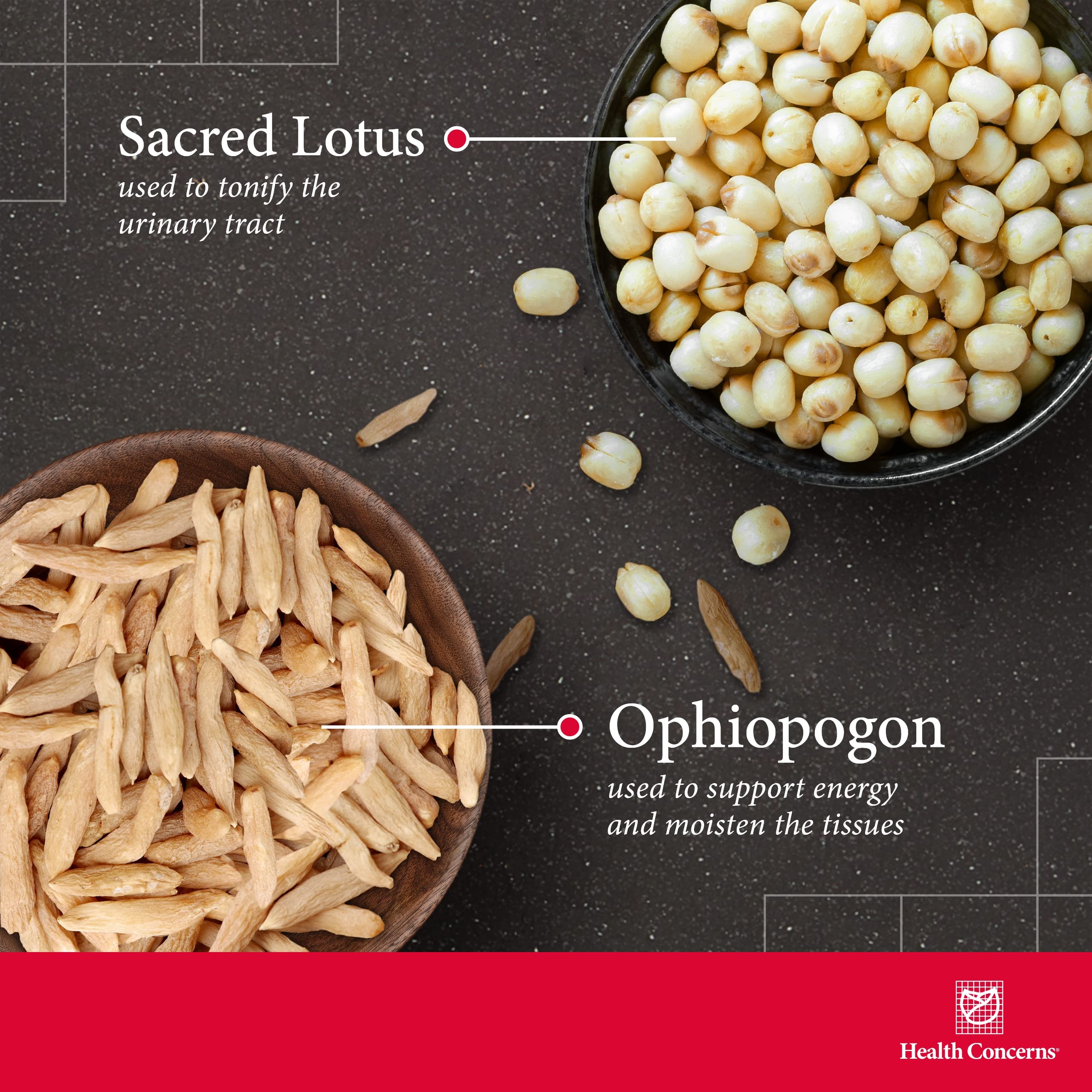 Health Concerns herbal blend in a bowl, traditional formula.