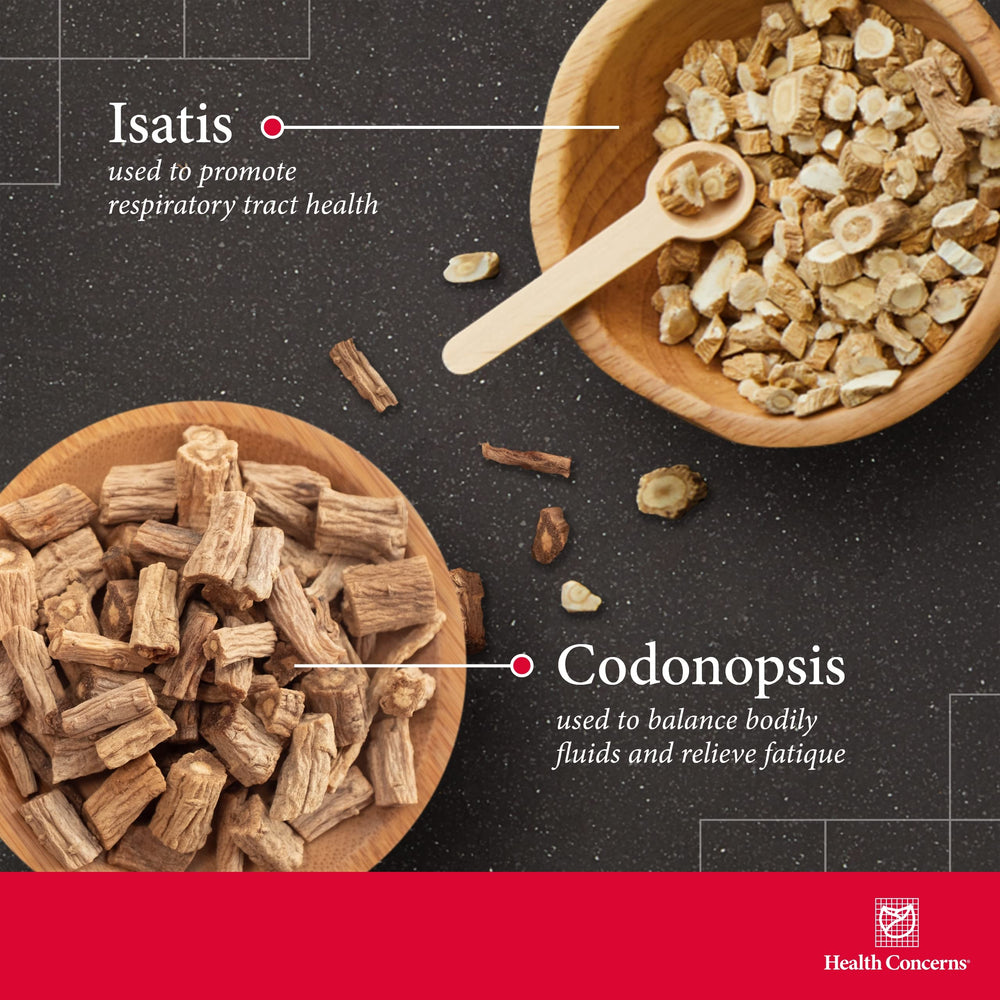 Ingredients panel for Health Concerns Isatis Cooling showing traditional herbs and oyster extract.