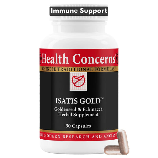 Health Concerns Isatis Gold bottle pour supports easy on-the-go immune care.