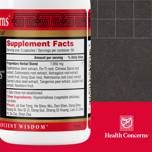 Close-up of Health Concerns Marrow Plus capsules highlighting the herbal blend