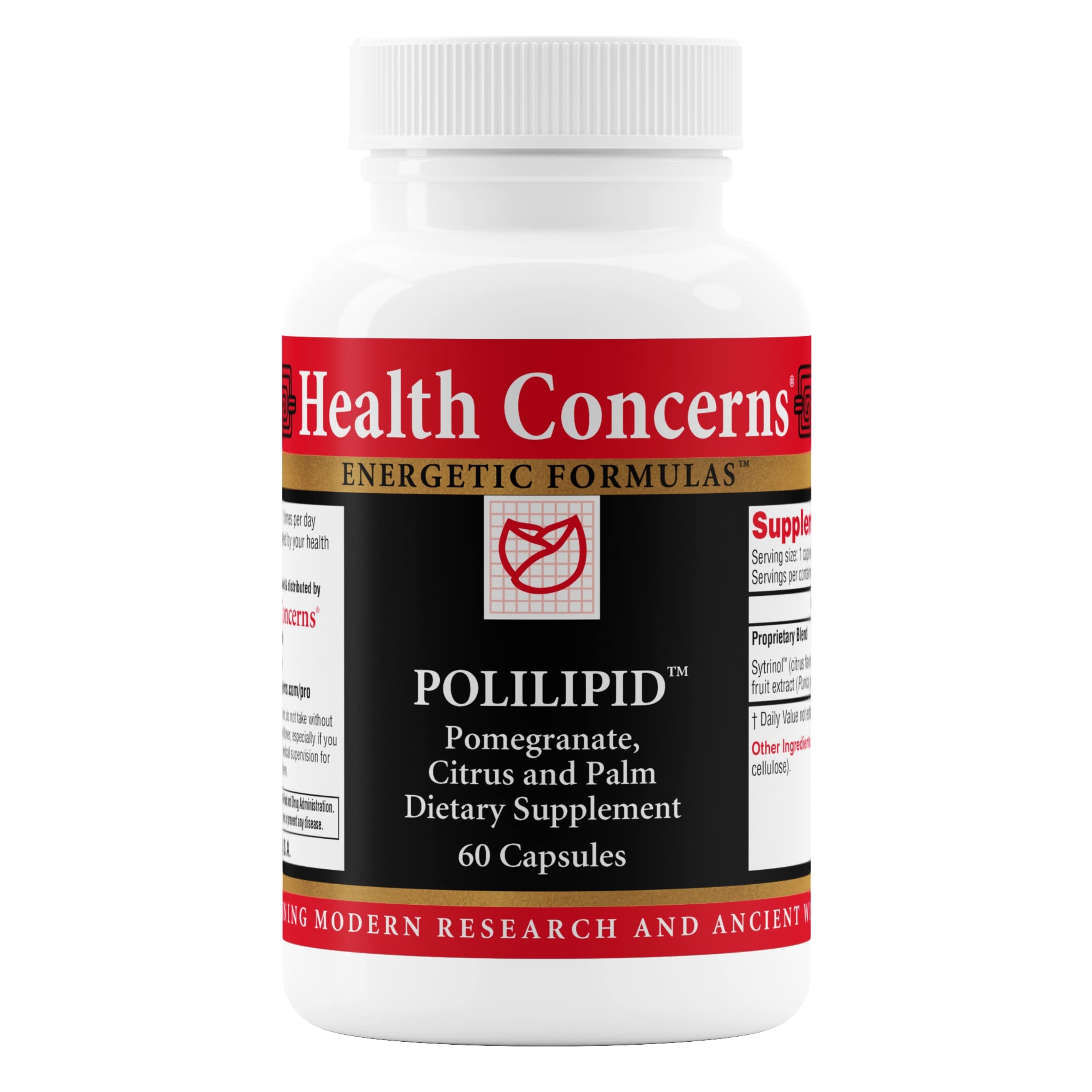 Health Concerns Polilipid bottle front showing heart-support blend for daily wellness.