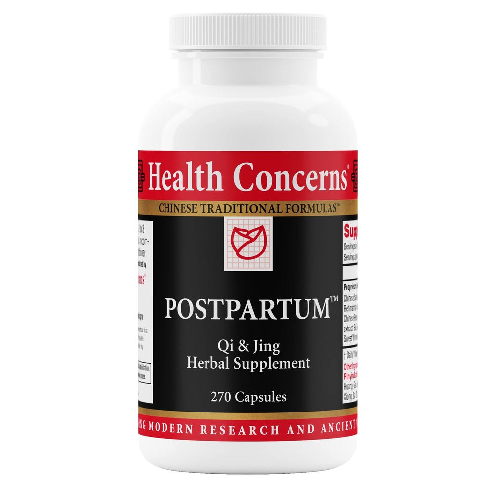 Health Concerns postpartum recovery bottle with capsules supporting postnatal healing