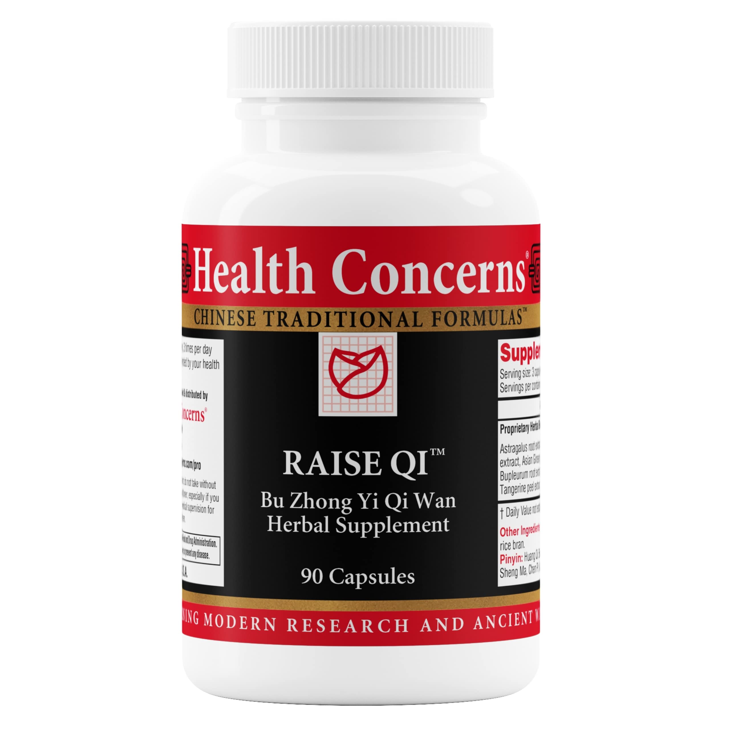 Health Concerns Raise Qi bottle front showing energy-supporting formula