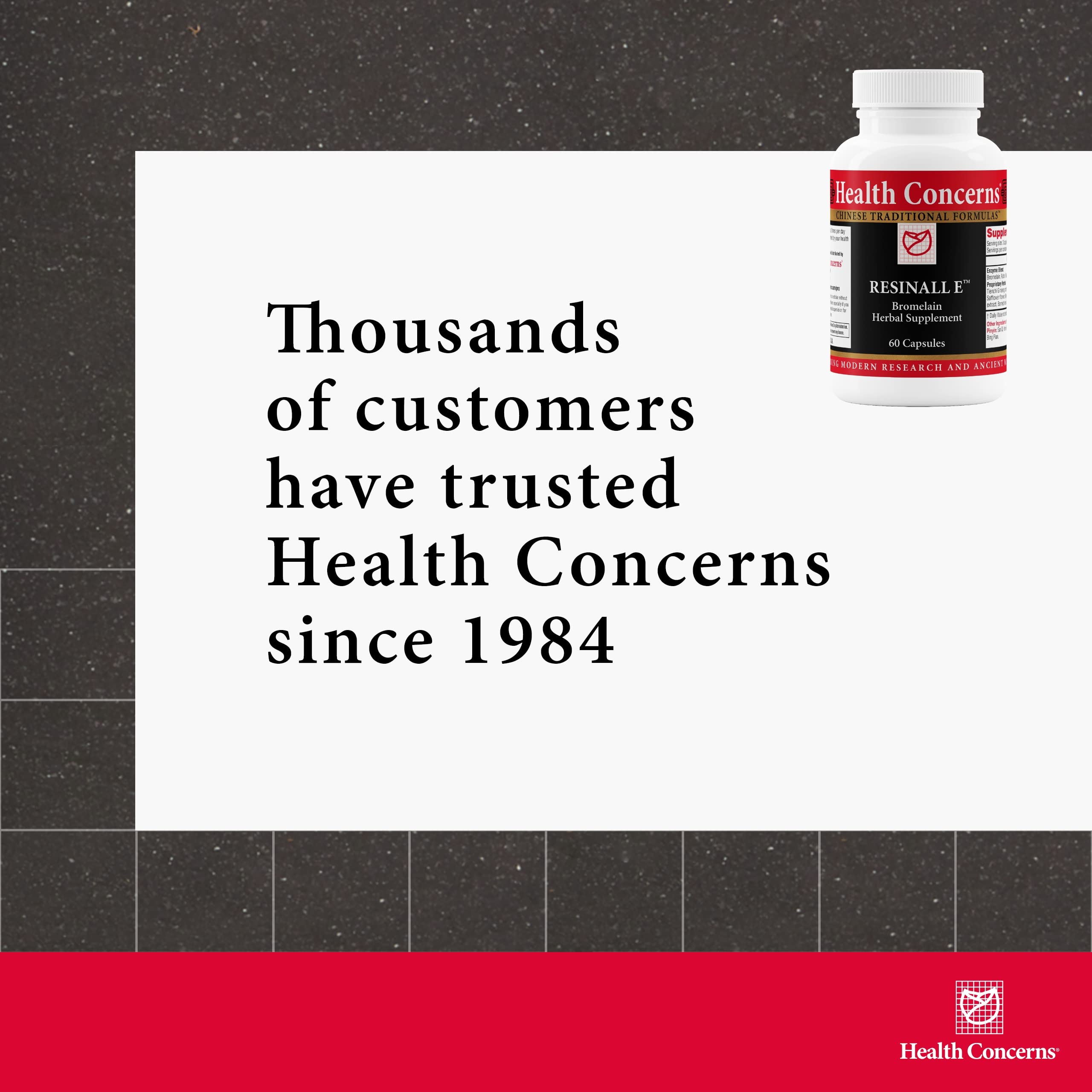Health Concerns Resinall E beside sport gear suggests pre-activity support option.