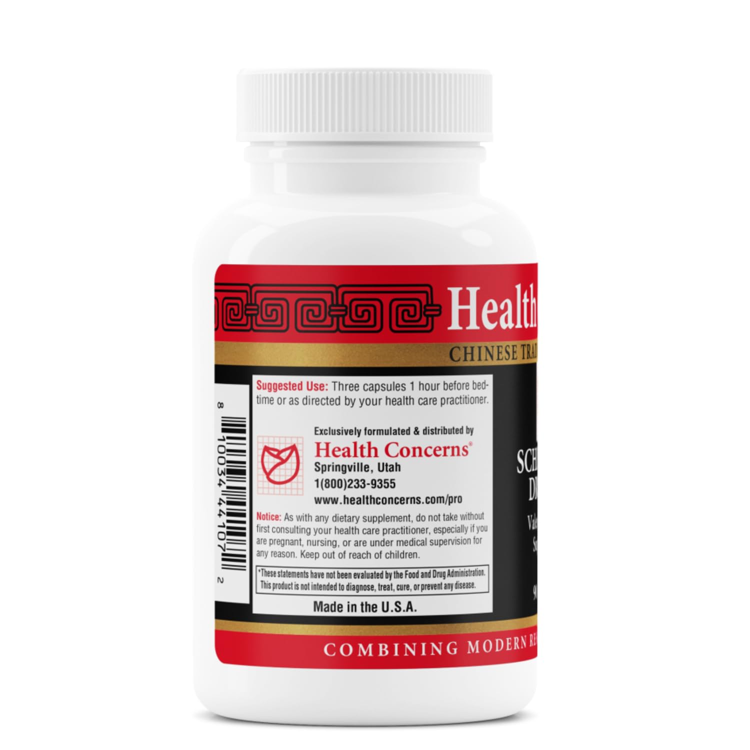 Close-up of Health Concerns Schisandra Dreams capsules highlighting the herbal blend.