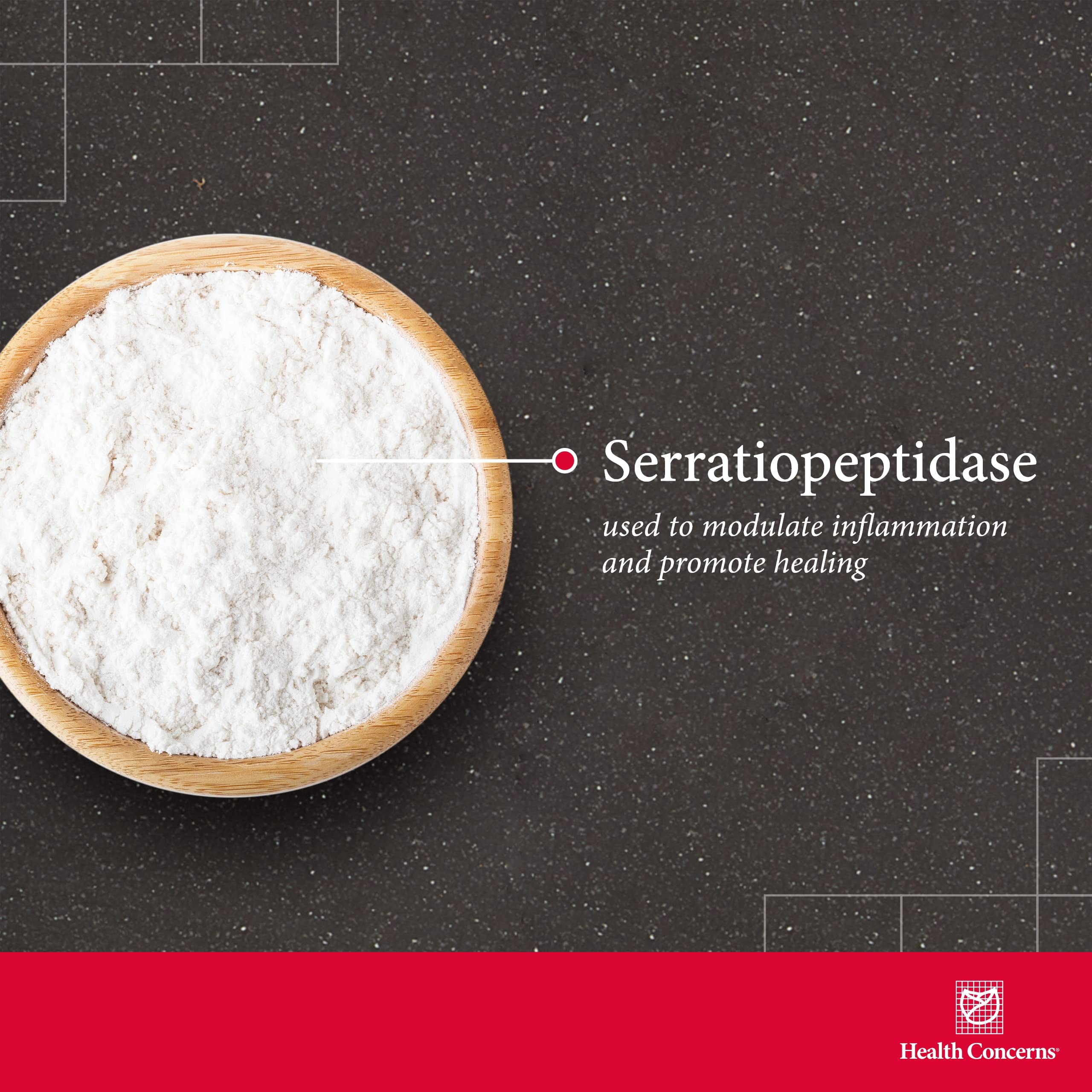 Health Concerns Serramend label detail shows serrapeptase content