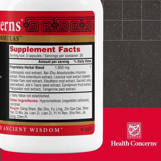 Shen Ling capsules close-up highlighting herbal blend for digestive comfort and energy