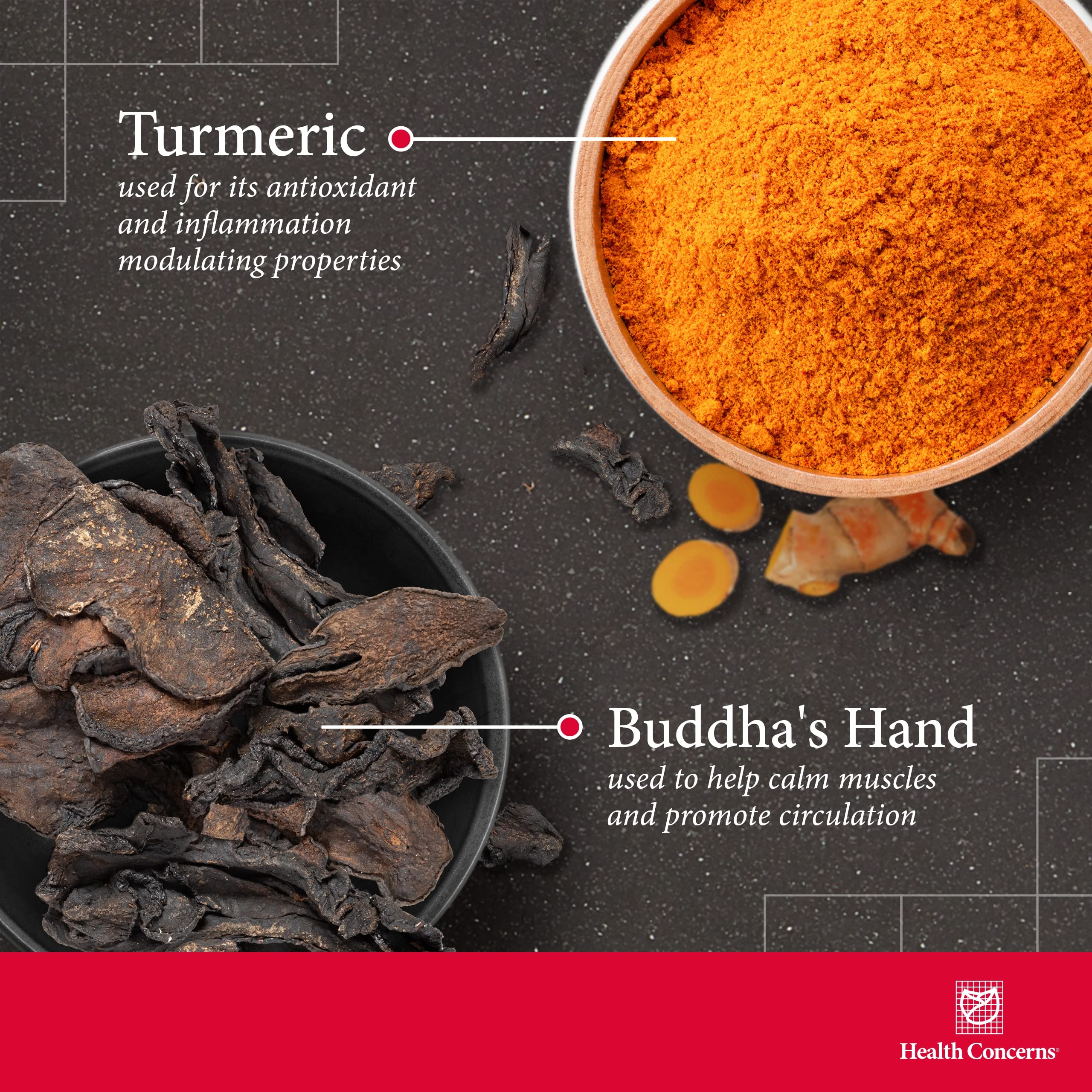 Health Concerns Shu Gan label detail highlighting turmeric and peony.