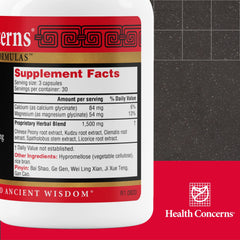 Health Concerns SPZM label closeup with traditional herbs and dosage guidance