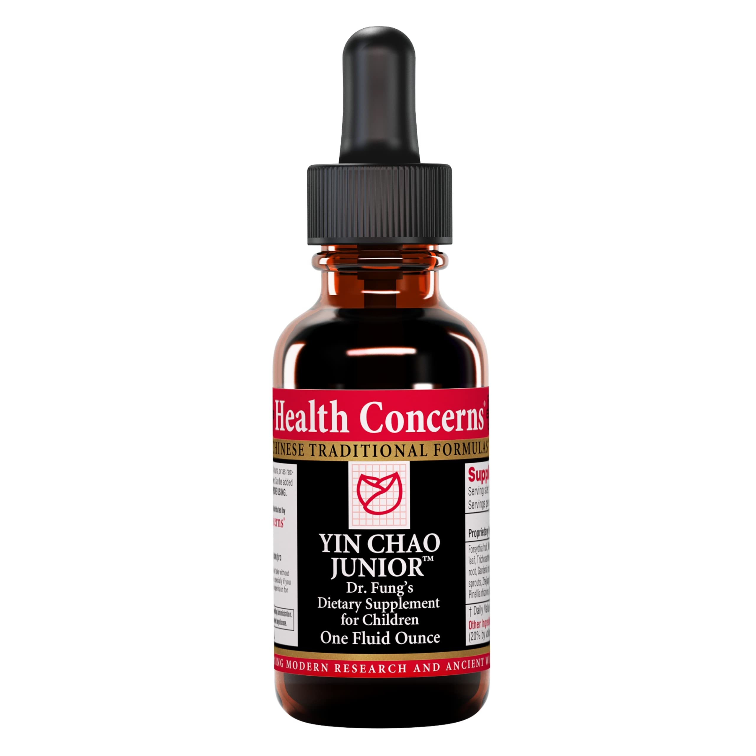 Health Concerns Yin Chao Junior bottle with herbal drops for gentle kid use.