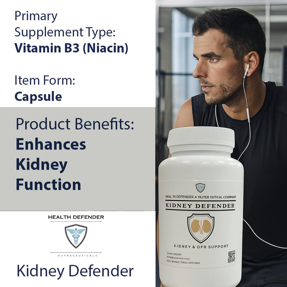 Health Defender Kidney Defender ingredients panel highlighting natural kidney support blend.