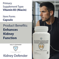 Health Defender Kidney Defender ingredients panel highlighting natural kidney support blend.