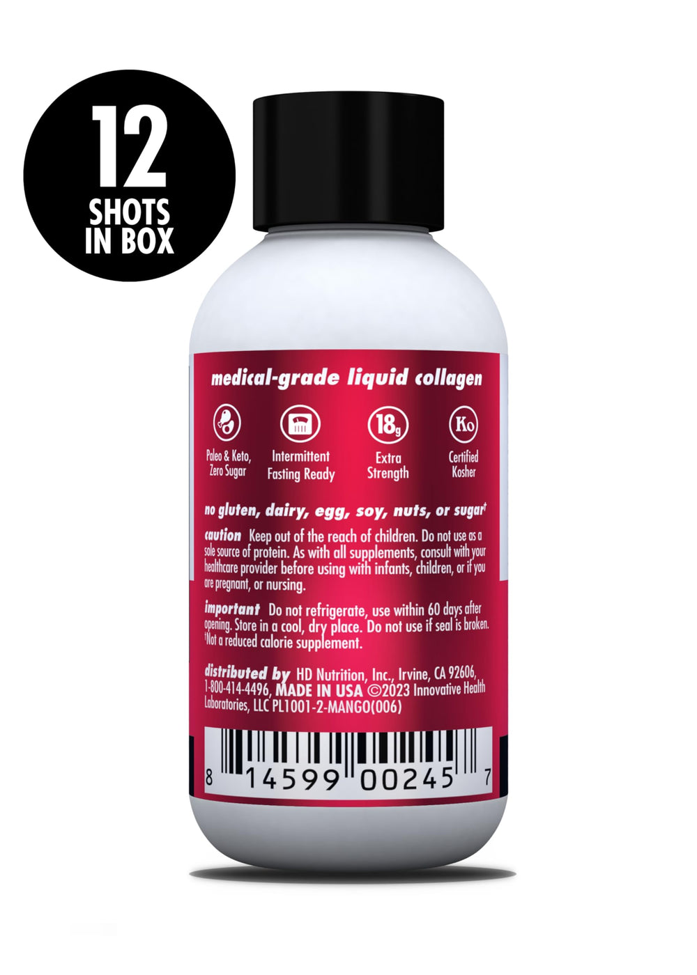 Glass with mango shots, spoon, and napkin for ready-to-use collagen ritual.