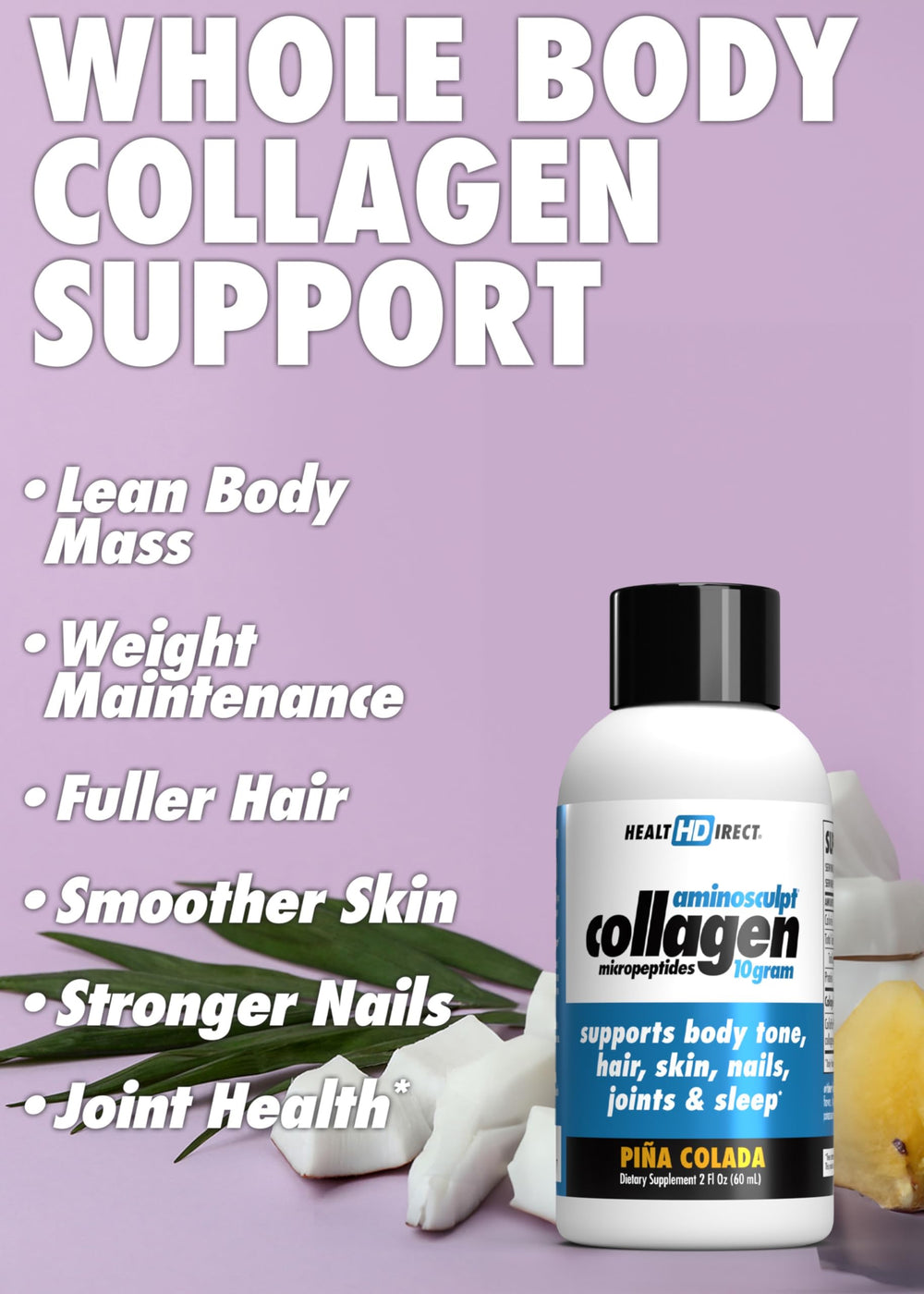 HEALTH DIRECT AminoSculpt Pina Colada shot glass serving for convenient on-the-go wellness.