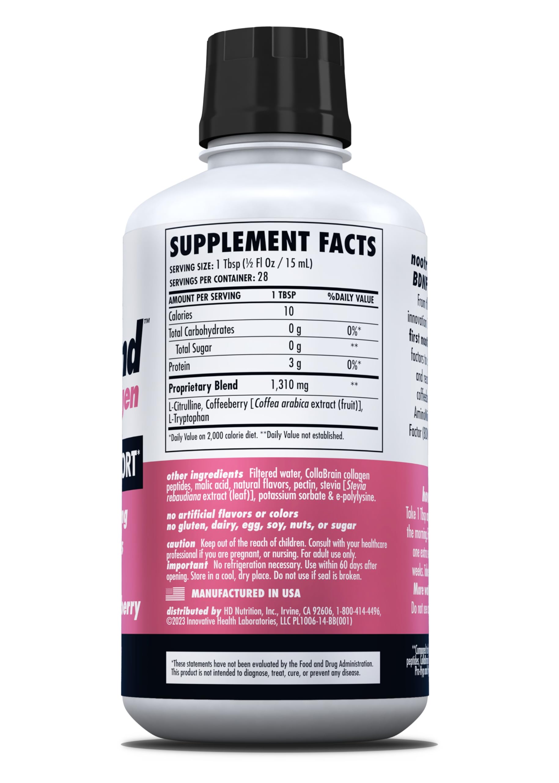 Ingredients display with L-Citrulline for cerebral blood flow support.