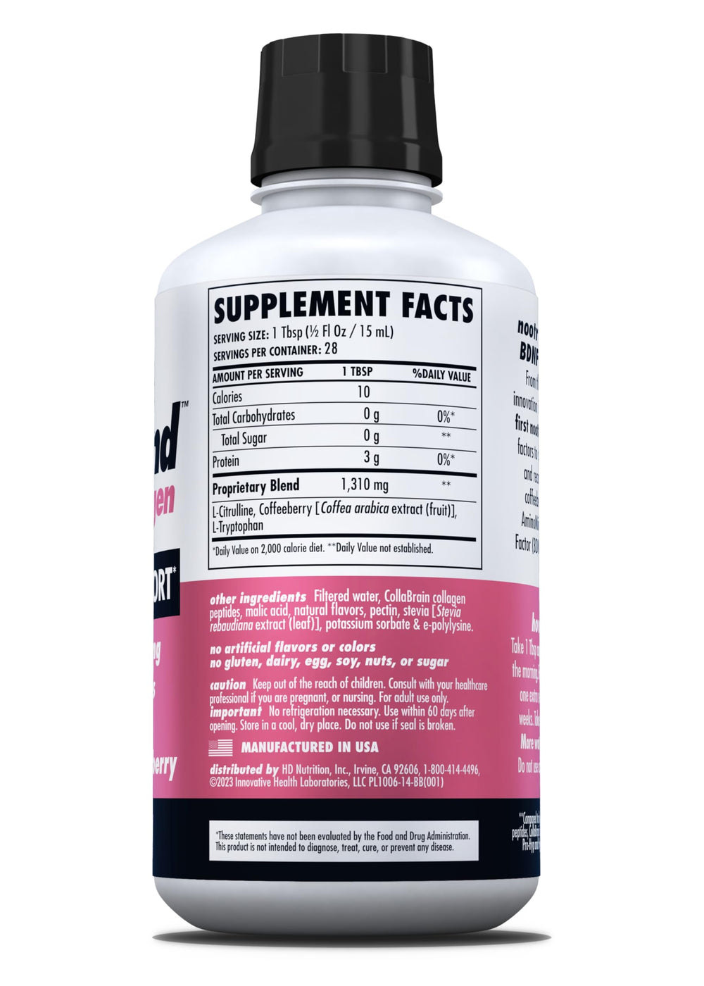 Ingredients display with L-Citrulline for cerebral blood flow support.
