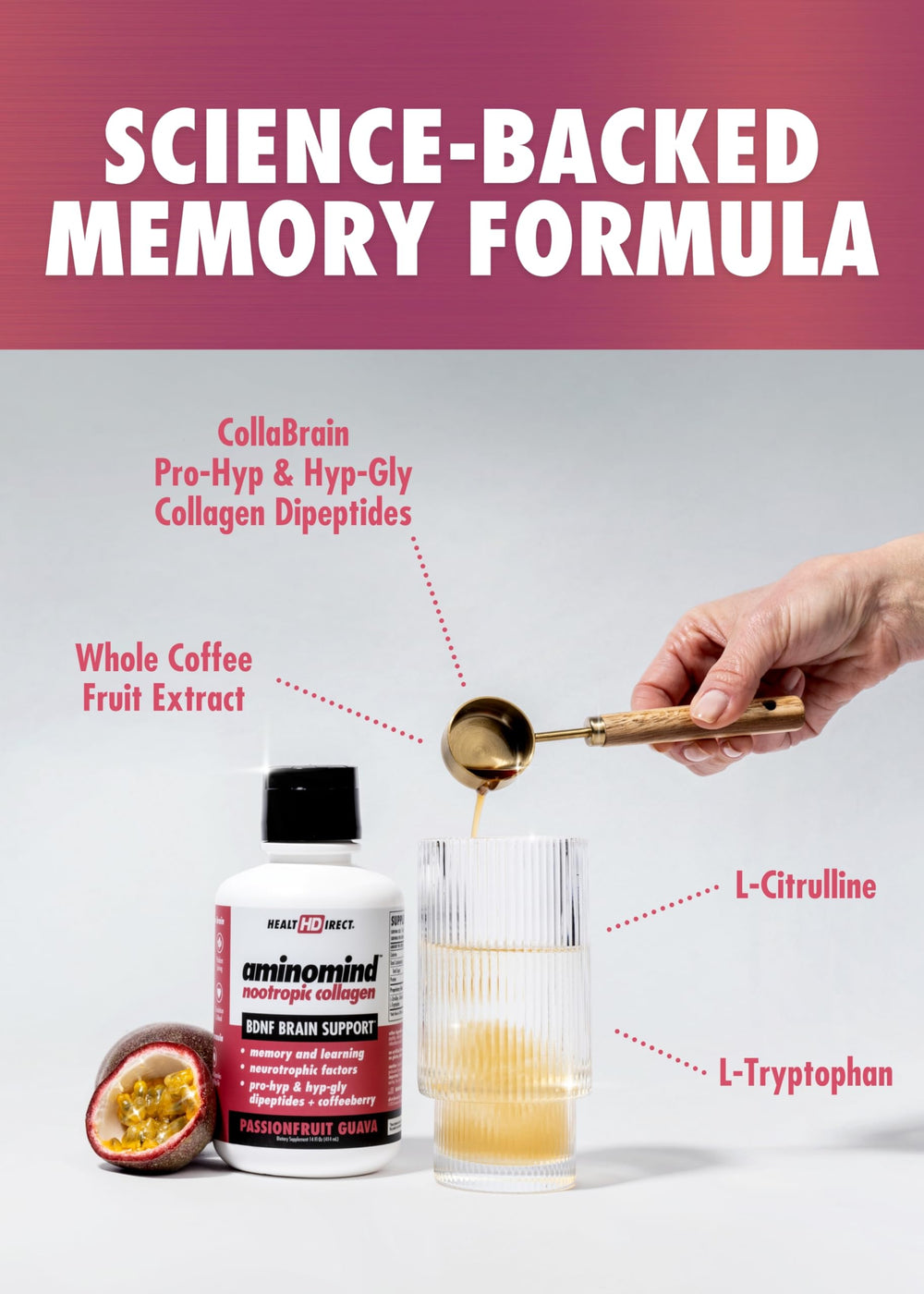 Vibrant Passionfruit Guava flavor depicted for a refreshing supplement experience.