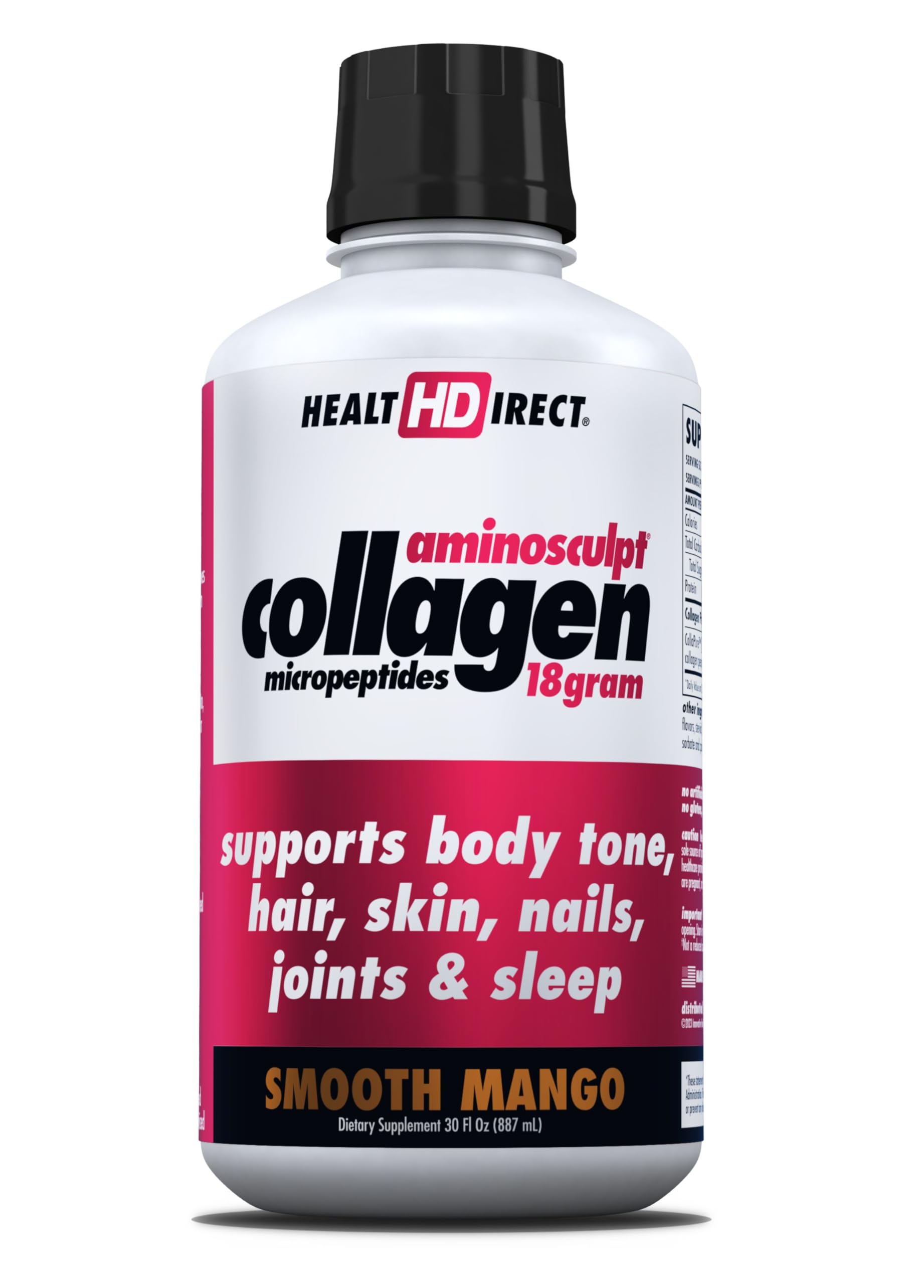HEALTH DIRECT AminoSculpt bottle front, sugar free liquid collagen for daily skin and joint support.