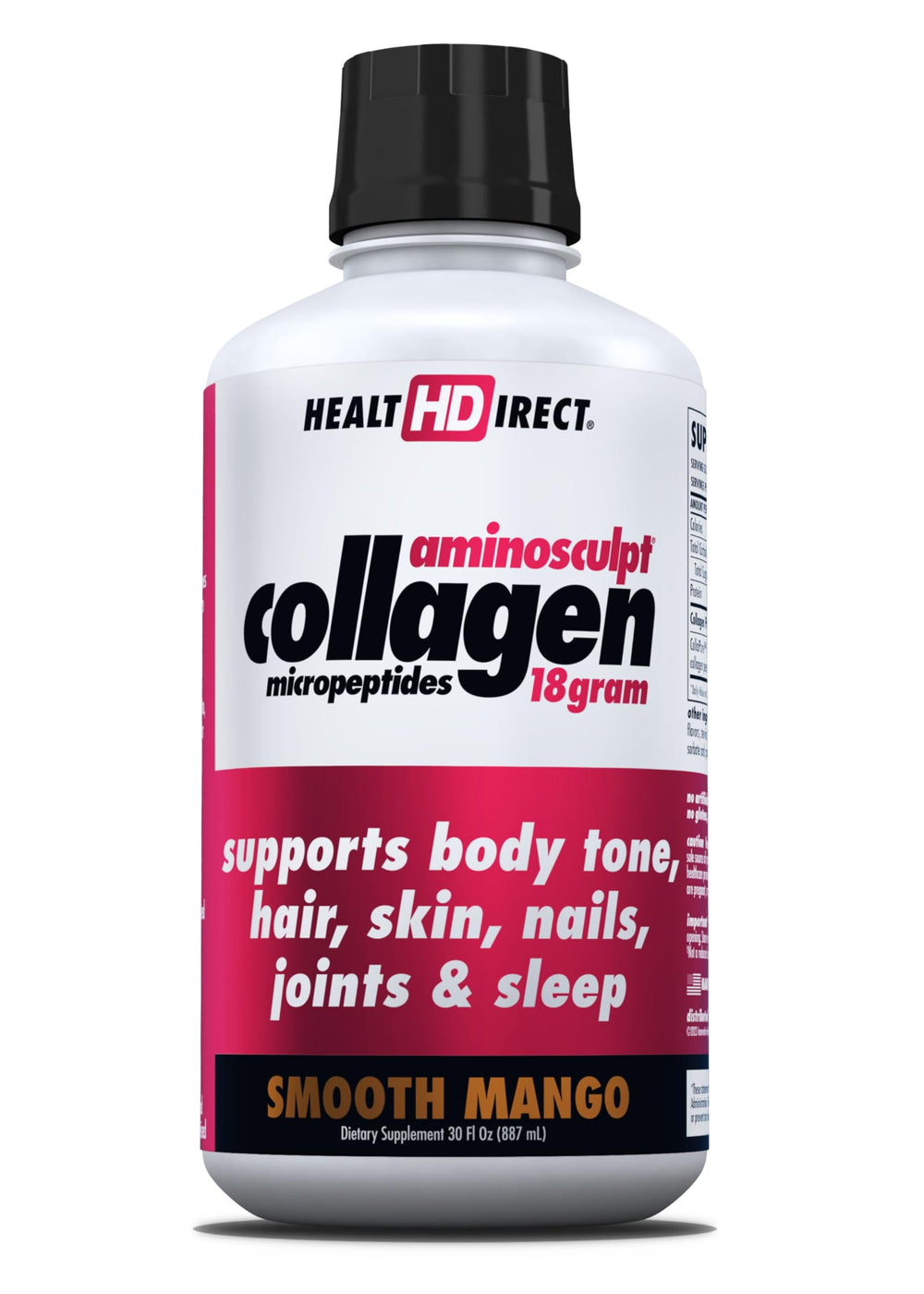 HEALTH DIRECT AminoSculpt bottle front, sugar free liquid collagen for daily skin and joint support.