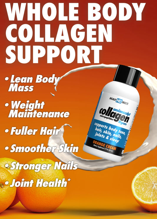 Health Direct AminoSculpt liquid collagen shot being poured for easy daily use and joint support.