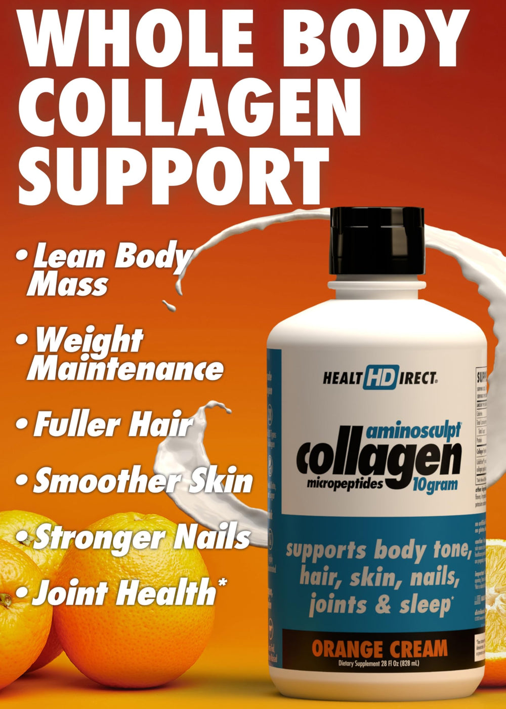 HEALTH DIRECT AminoSculpt bottle side view highlighting premium liquid collagen for women's daily wellness