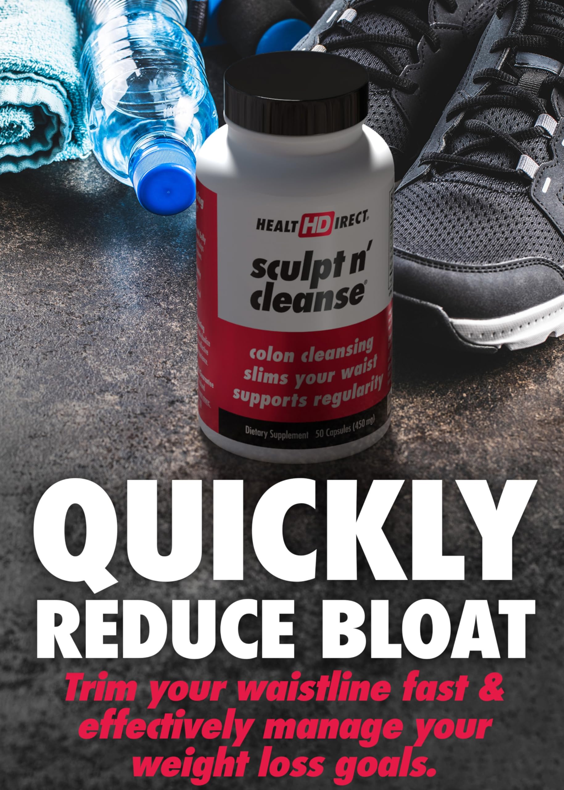 HEALTH DIRECT Sculpt n' Cleanse label close-up emphasizes plant-based formula and quality.